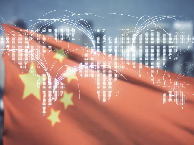 chinese flag with map of world